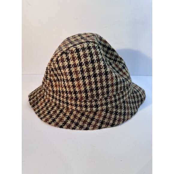 Vintage Kenmore Houndstooth Bucket Hat Sz 7 3/8 or 60 cm Scotland Tweed Leather - Picture 4 of 8